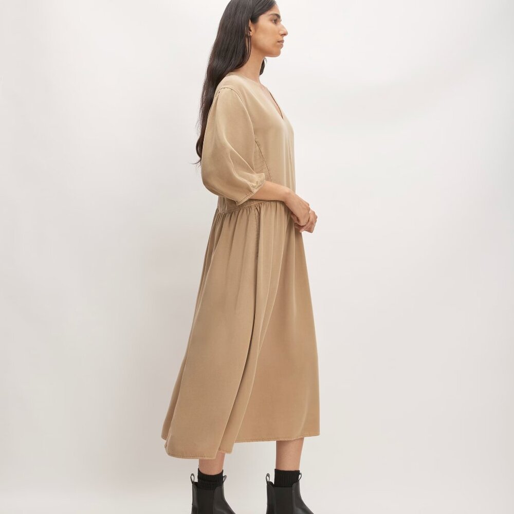 NWOT Everlane The TENCEL™ Puff-Sleeve Dress Tan (Cornstalk) - Size M - Picture 3 of 14